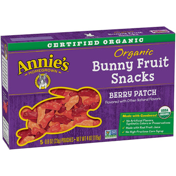 Annies Organic Bunny Fruit Snacks, Berry Patch, 5 Pouches, Each (Pack of 4)